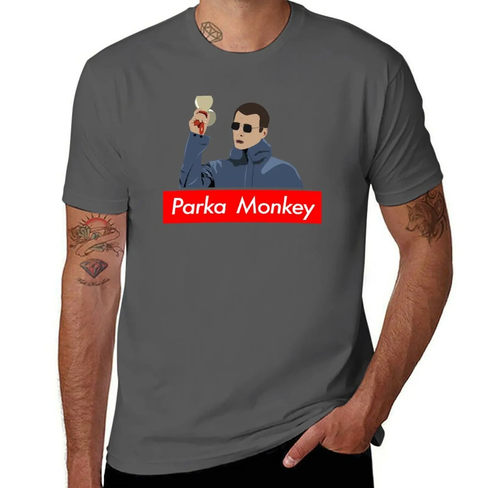 

Gallagher Liam Oasis Monkey Design Parka T-Shirt Daily Casual Short Sleeve Tee Shirt