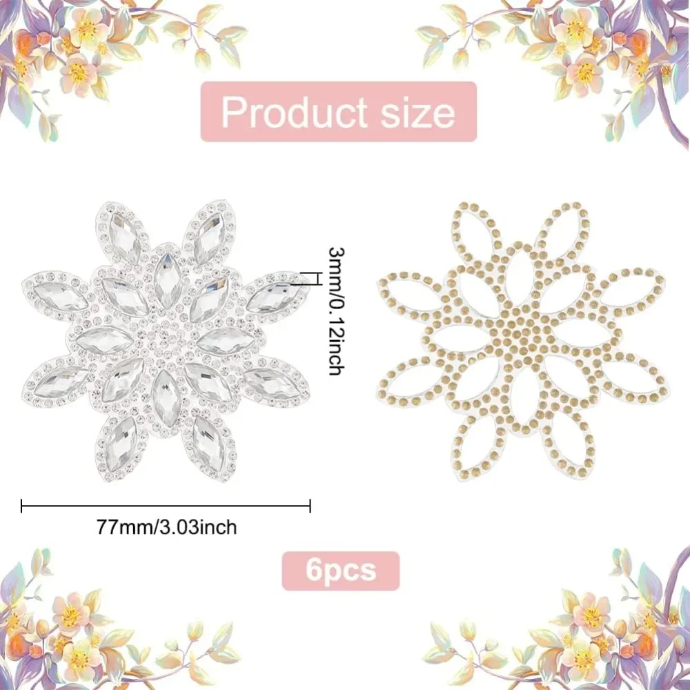 6PCS Snowflake Hotfix Rhinestone Applique (Silver, Diameter 3 inch) Bling Rhinestone Iron On Patches Snowflake Crystal Dress