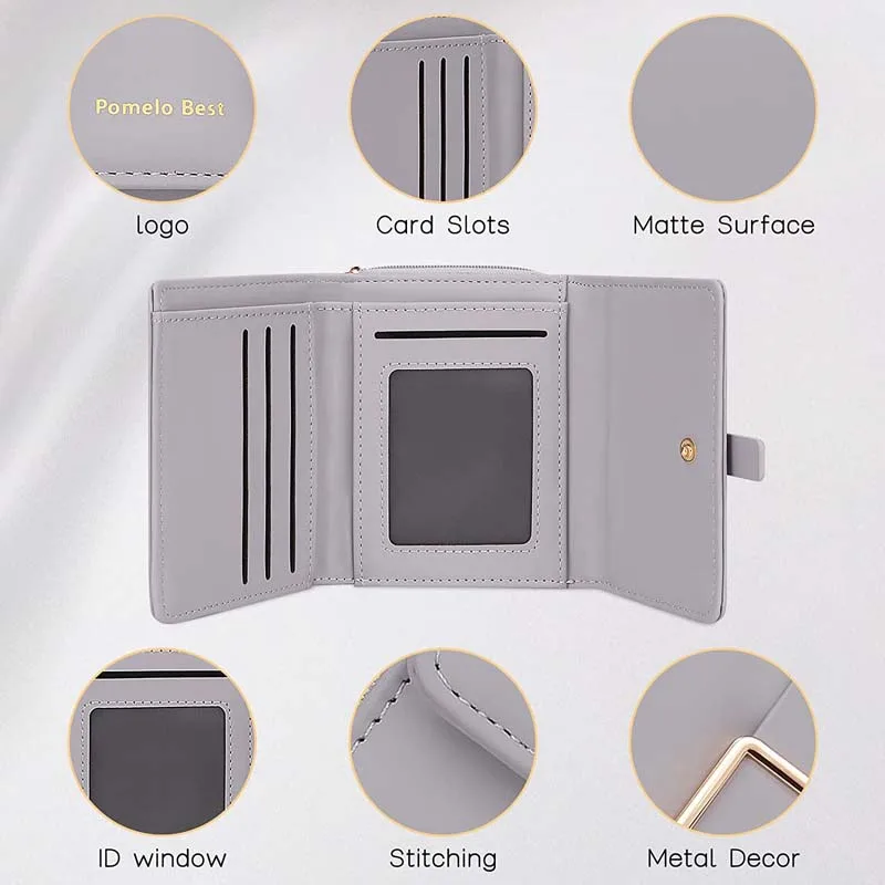 محفظة جديدة للنساء محفظة نسائية بخاصية تحديد الهوية بموجات الراديو محفظة مدمجة ثلاثية الطي من الجلد النباتي مع حامل بطاقة جيب للعملات المعدنية بسحاب