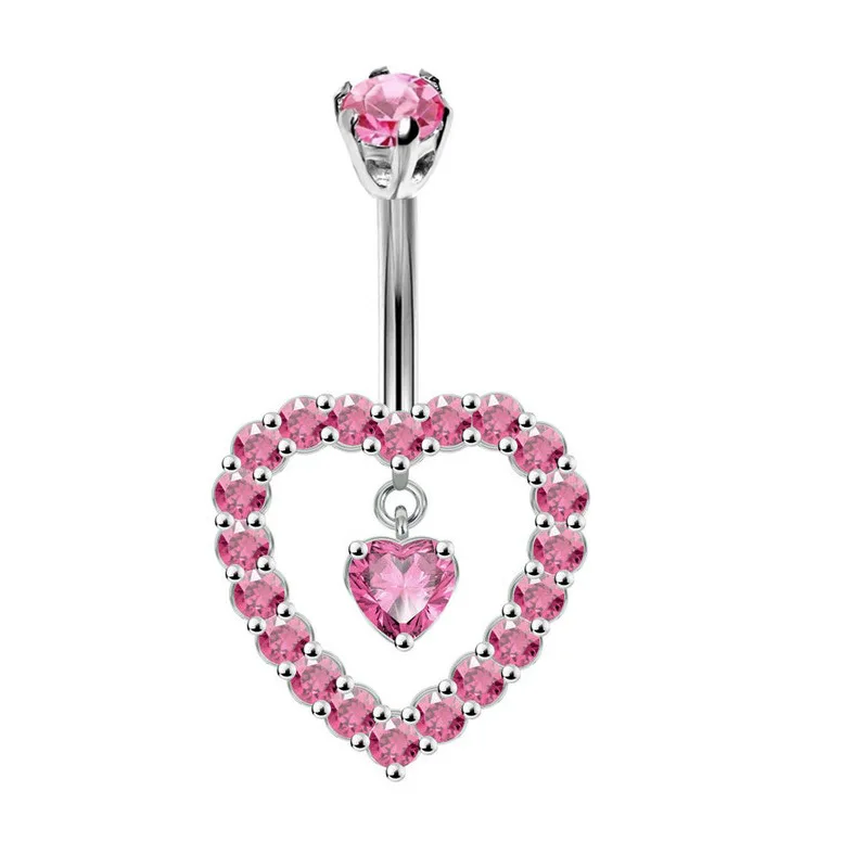 Pink Heart Shaped Navel Ring Ornament Water Drop 14G Belly Button Piercing Barbell Pendant Belly Nombril Piercing Women Jewelry