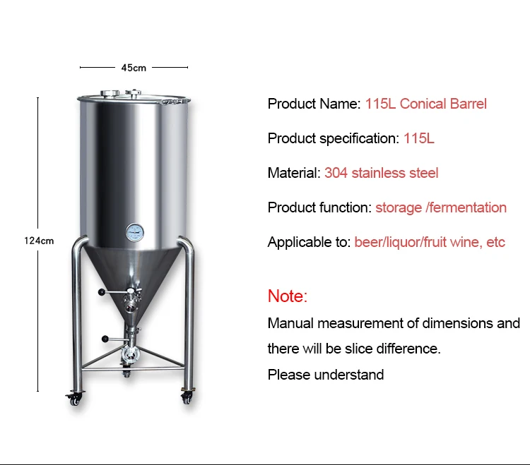 100L conical tank conical bottom tank for beer fermentation