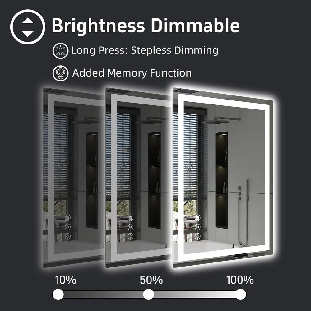 مرآة حمام مضيئة بإضاءة LED مقاس 24 × 32، قابلة للتعتيم، إضاءة مزدوجة، مرآة زينة من الزجاج المقسى مع أضواء خلفية وأمامية، 3 ألوان #4