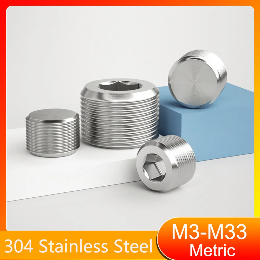 M3 M4 M5 M6 M8 M10 M12 M14~M33 Metric Male 304 Stainless Steel Hex Socket End Cap Plug Pipe Fitting Inner Hexagon Pipe Connector