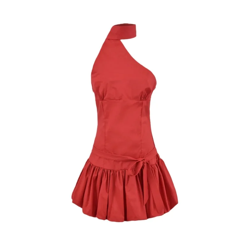 ชุดเดรสทรงบับเบิ้ลแบบไหล่เดียวสำหรับผู้หญิงวัยรุ่น