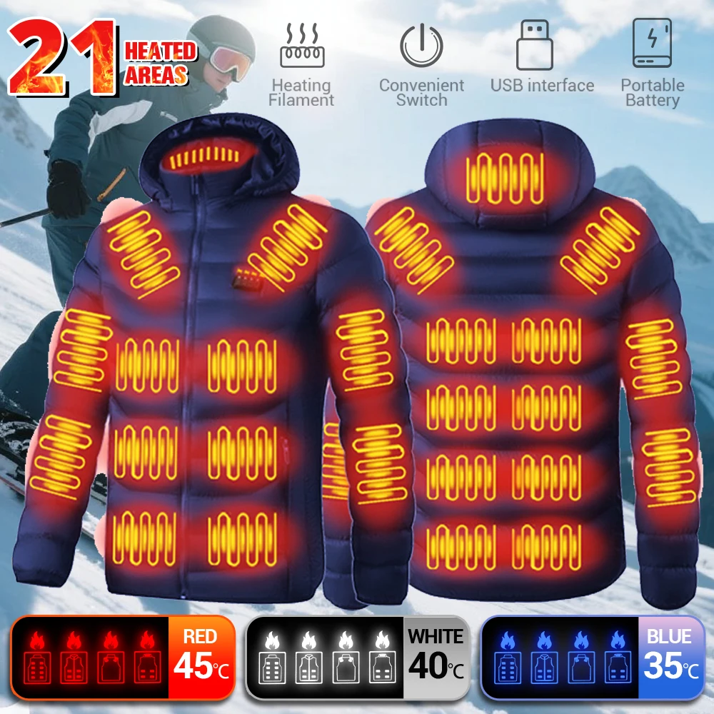 الشتاء 21 منطقة التدفئة سترة USB التحكم الذكي في درجة الحرارة متعدد والعتاد تعديل مقنعين القطن الشتاء سترة دافئة معطف #1