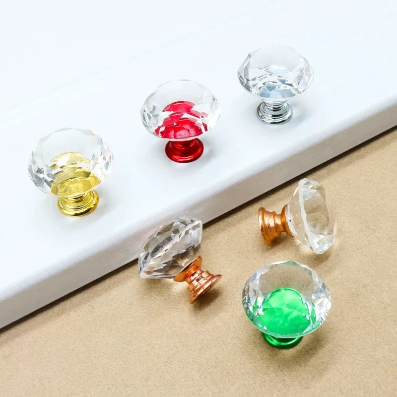 1PCS 20/30/40mm Crystal Glass Cabinet Handles Colorful Drawer Knobs Wardrobe Closet Door Dresser Pulls Furniture Hardware