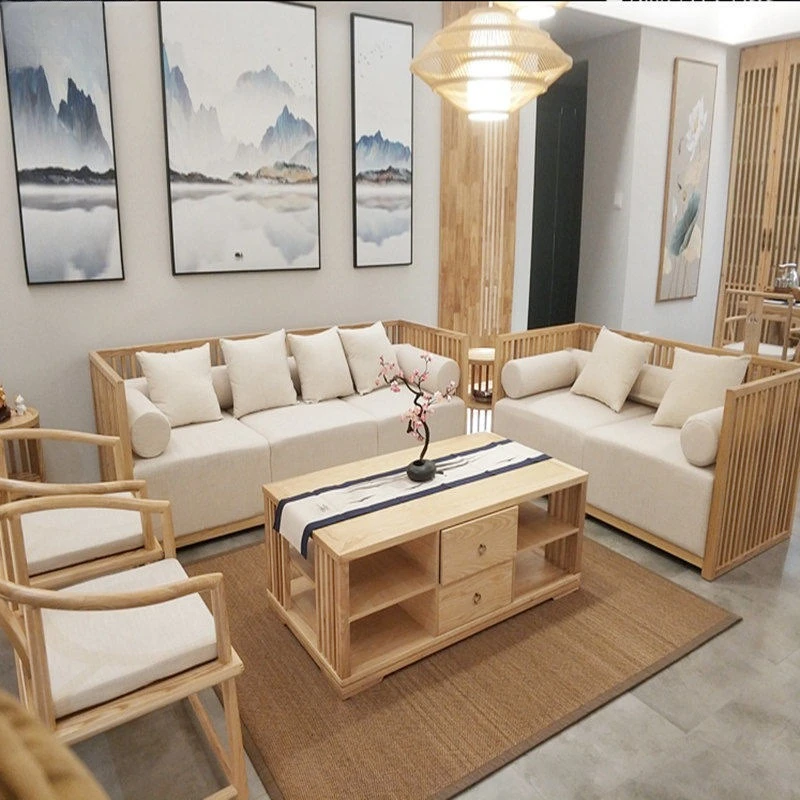 مجموعة أريكة خشبية صلبة صينية جديدة، أريكة ملونة حديثة وبسيطة لغرفة المعيشة، أثاث منزلي بالكامل