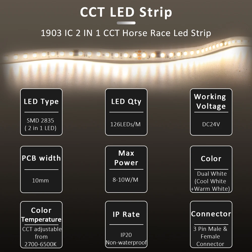 SMD2835 Water Flowing LED Strip Light DC 24V 10M Flex Ribbon Horse Race Chasing Effect 126 Diode CCT Liner Lamp with Touch Panel