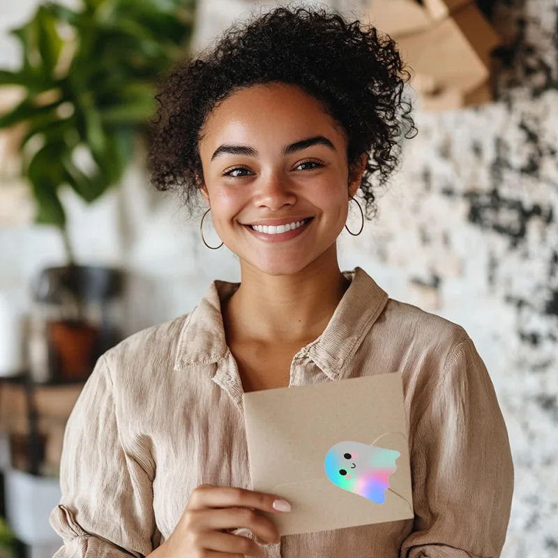 ملصقات شبح الهالوين ليزر لطيف بو شبح ثلاثي الأبعاد ملصق شارات لأجهزة الكمبيوتر المحمول مغلف مجلة ديكور لوازم الحفلات