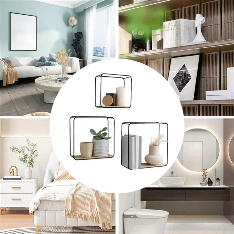 A33R-Floating Shelves For Wall 3 Pieces Modern Bracket Storage Organizer For Picture Frames