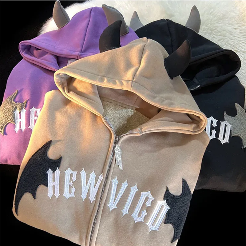 Couples Winter Devil Sweatshirt Clothing Casual Hooded Jacket Embroidered hoodie Y2K Jackets Coats New Jacket In Autumn 2024