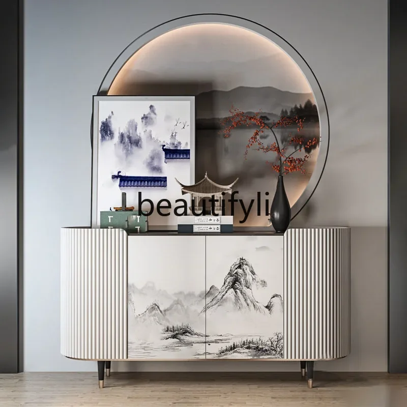 E182 New Chinese-style entrance cabinet, light luxury solid wood partition   painted dining side cabinet, feng shui end view tab