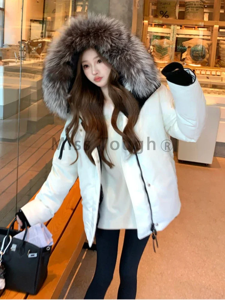 Manteau chaud et élégant pour femme, blanc, couleur unie, fermeture éclair, veste à capuche décontractée, Style coréen, Parkas Vintage simples, nouvelle collection hiver 2023