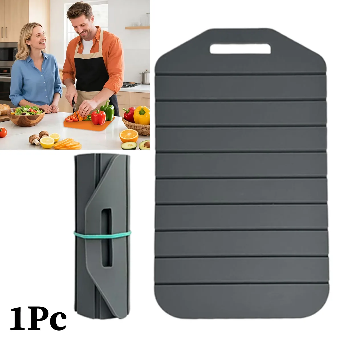 1 tabla de cortar plegable de silicona, silicona de grado alimenticio de 12 pulgadas (30,5 cm), tabla de cortar multifuncional para cocina con diseño ligero que ahorra espacio, reutilizable, fácil de vaciar, portátil p