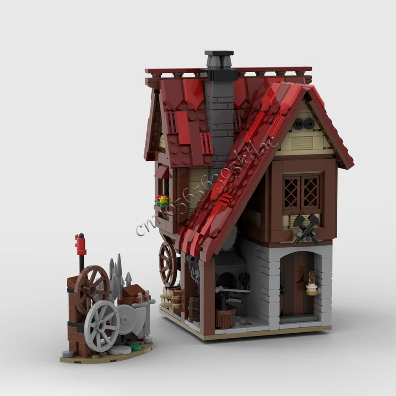 824-teiliges MOC-Schmied-Set für mittelalterliches kreatives Dorf, kreatives Architekturmodell, herausforderndes DIY-Spielzeug, Geschenke für Erwachsene