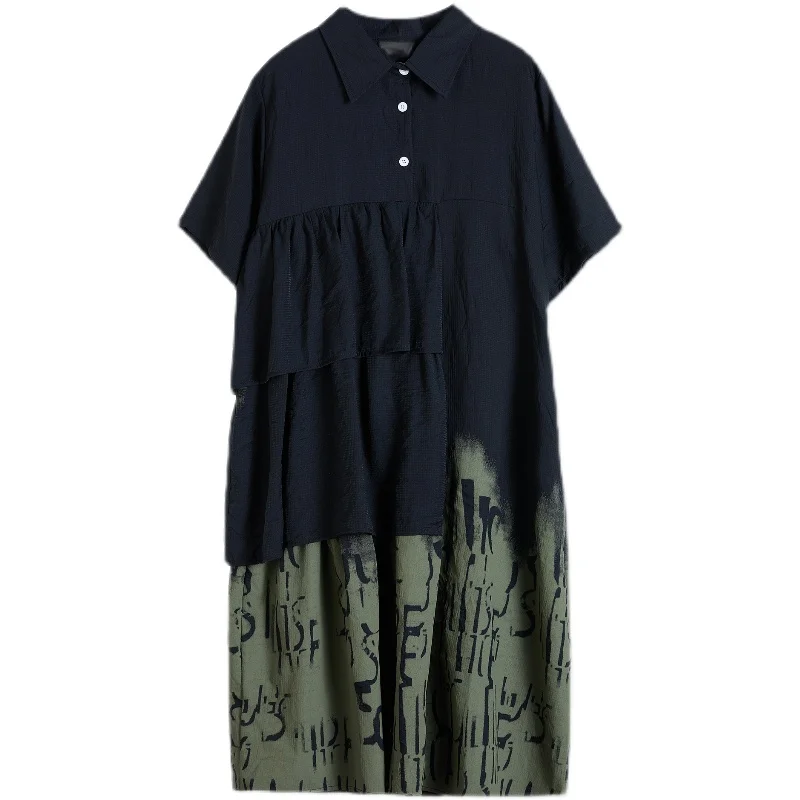 تنورة نسائية صيفية فضفاضة ميدي دكتور مرقعة تغطي البطن مكونة من قطعتين من القطن مطبوع عليها زهور تنورة على شكل حرف a للتنقل