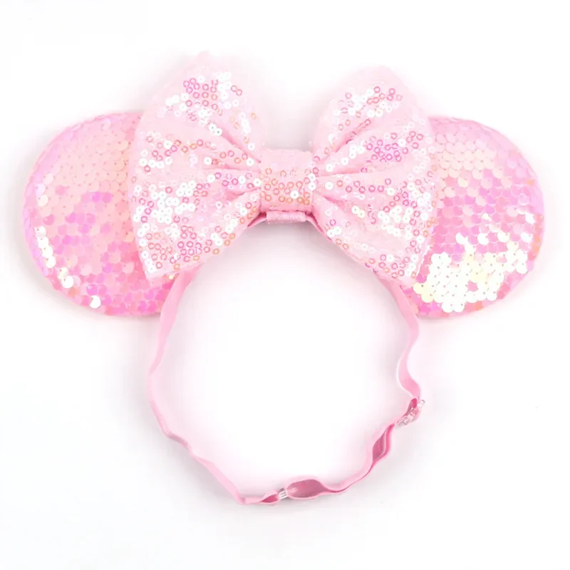 

2025 Disney 3.3"Minnie Mickey Ear Elastic Headbands Newborn Fashion Glitter Adjusted Hairband Baby DIY Hair Accessories