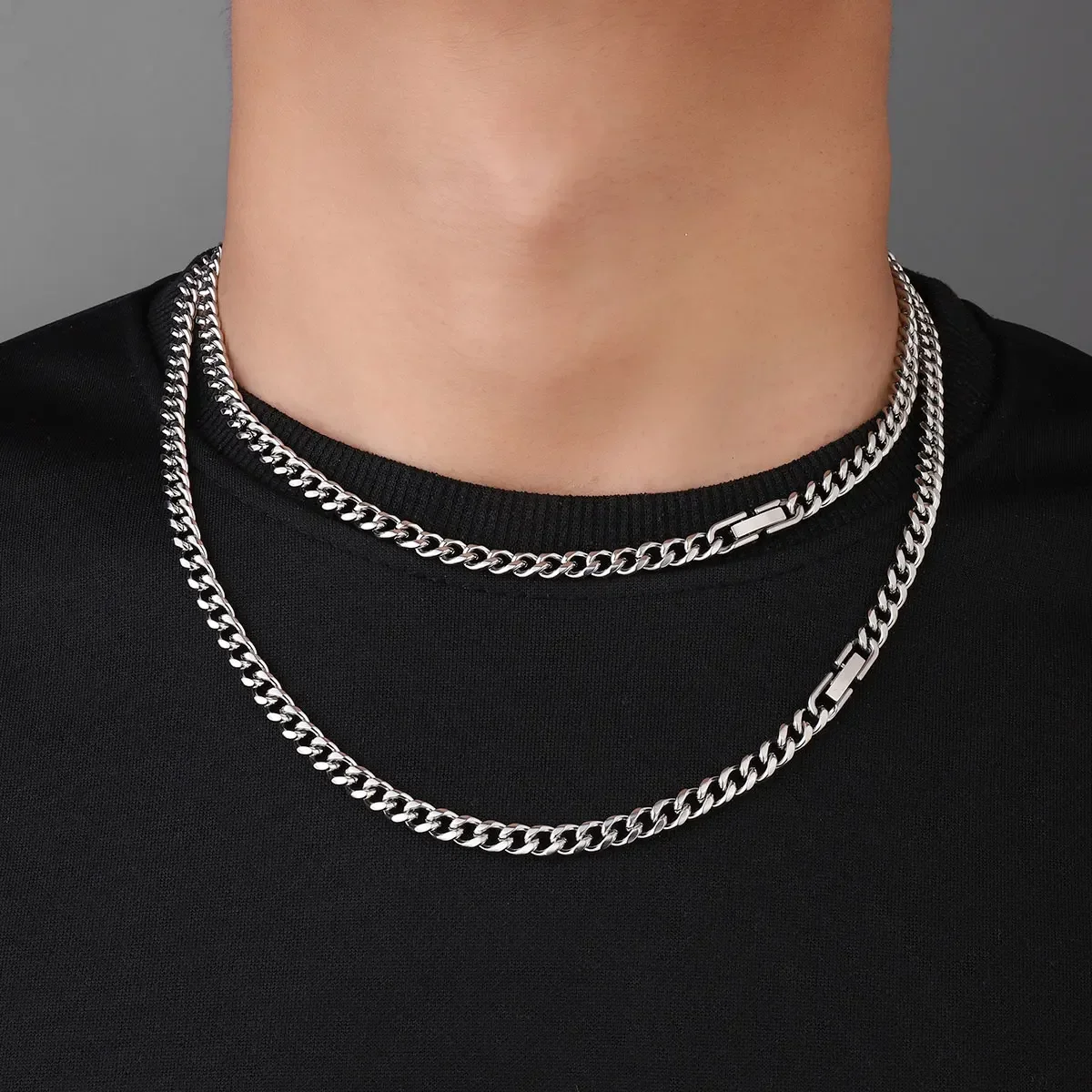 High Quality Full Polishing Stainless Steel 6mm Side Encryption Cuban Necklaces For Men Basic Punk Link Chain Chokers