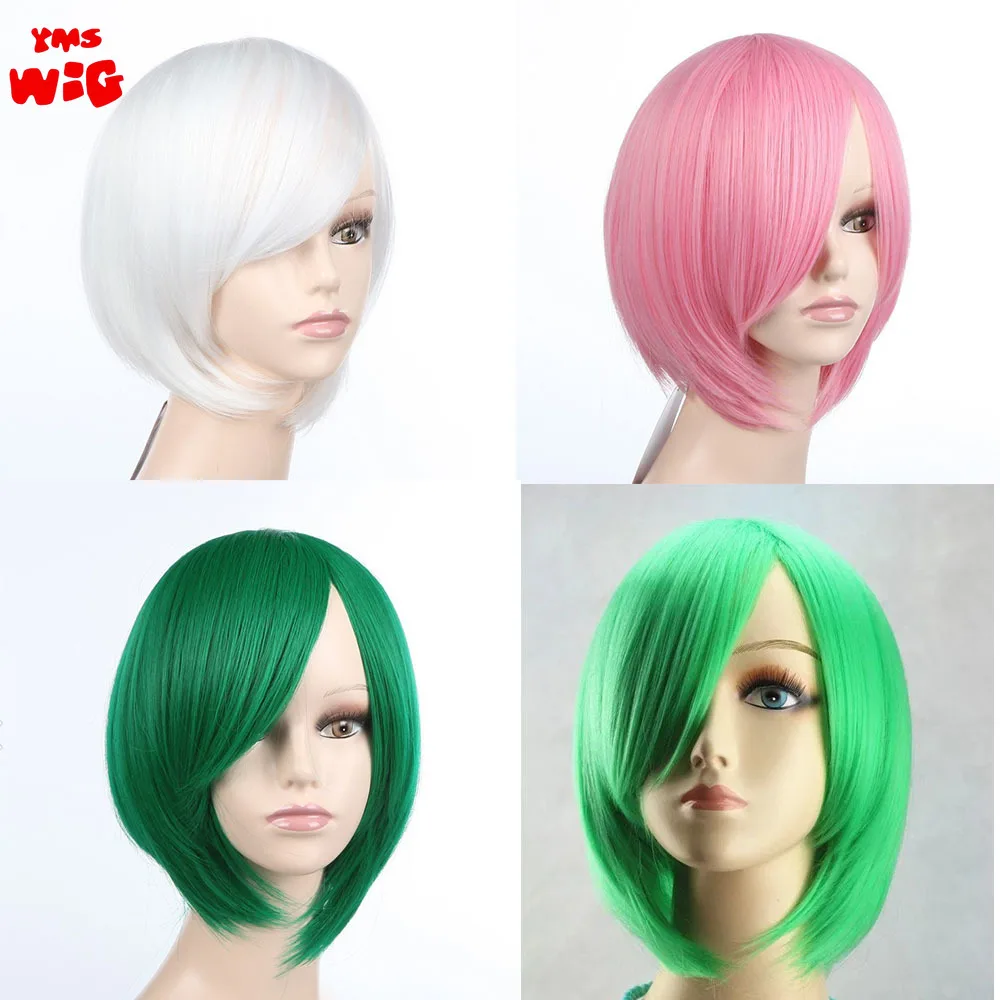 Short 12 Inches Straight Synthetic Wig for Cosplay Party Dress Up with Bangs Universal Anime Play Costume Multi Color 52 025