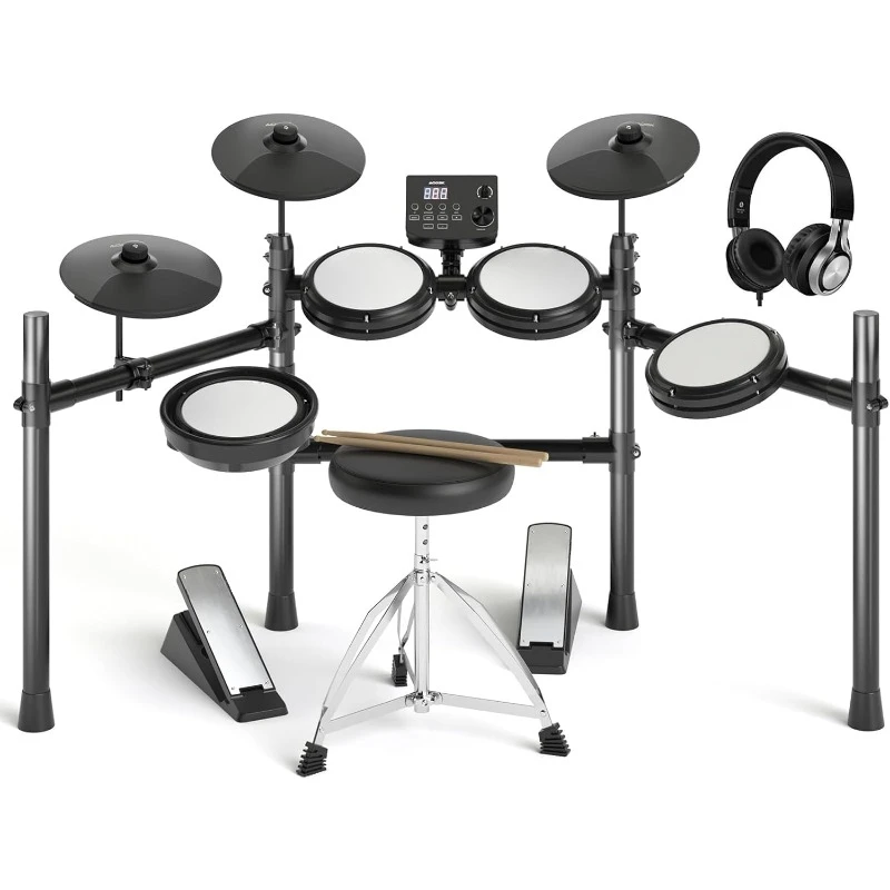 Electric Drum Set with Quiet Mesh Pads,Electronic Drum for Beginner,USB MIDI,Throne,Headphones,Sticks