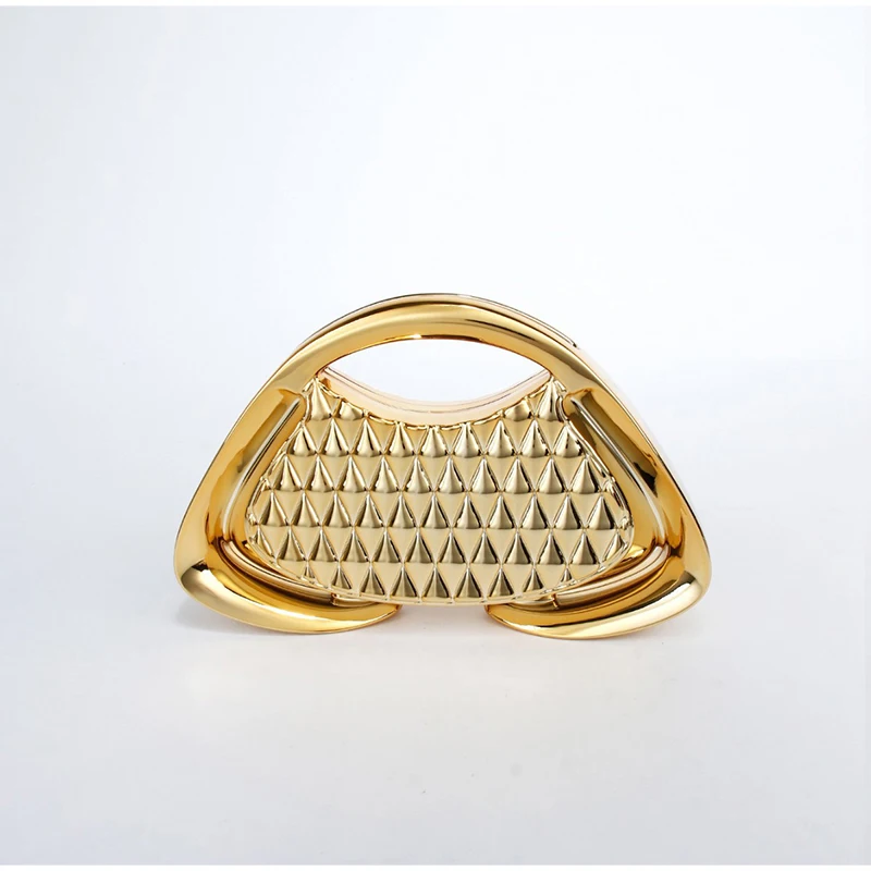 

Metallic Geometric Clutch Bag Glossy Gold Hard Shell Evening Purse With Textured Pattern For Weddings Parties & Formal Events