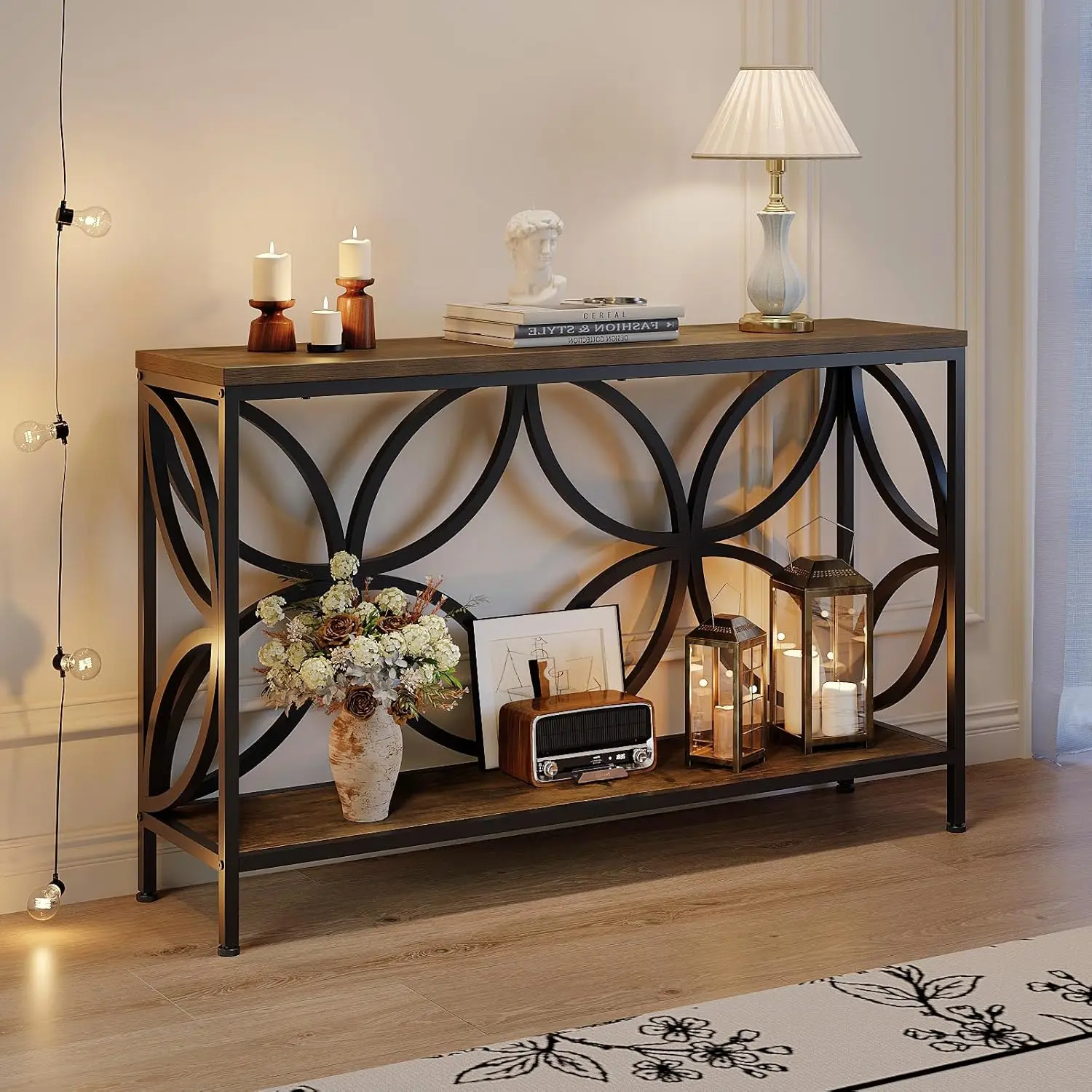 

Narrow Sofa Table 47.2 Inch, Industrial Sofa Table Behind Couch, Vintage Entry Console Table with Storage for Entryway, L