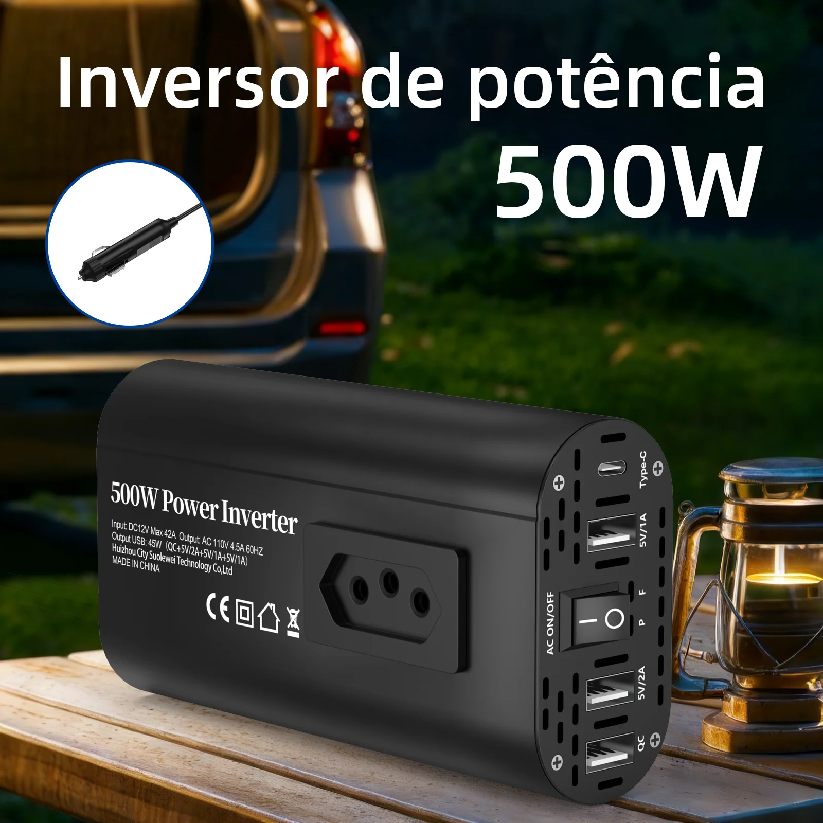 300W Brazil Socket Car Inverter with Temperature-Controlled Fan, Portable 12V DC to AC Power, Choose 110V and 220V Model in Same