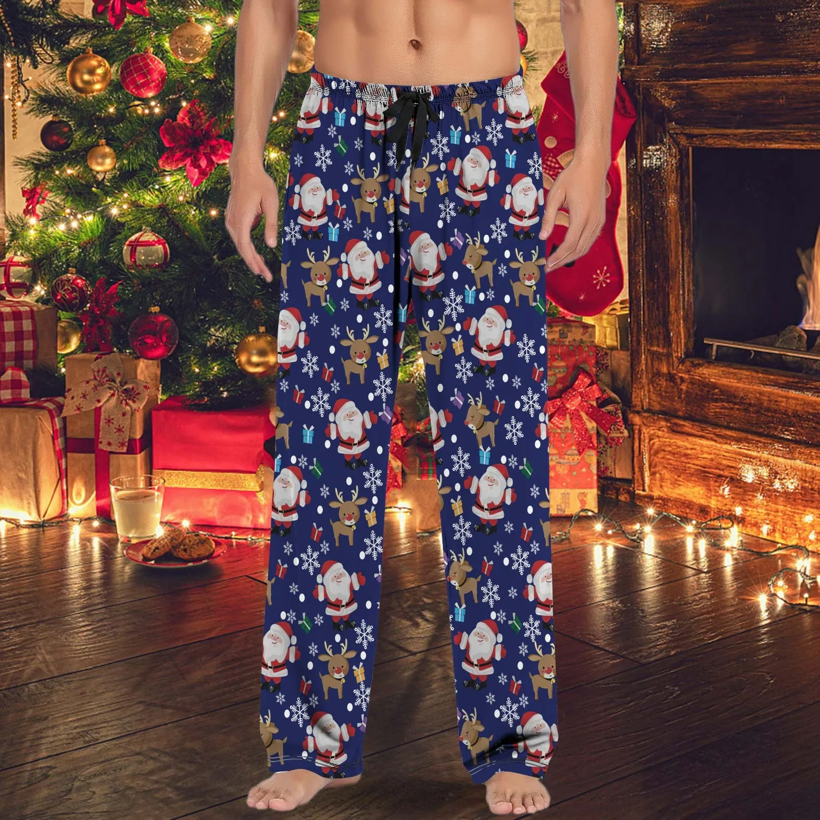 Pantalon de pyjama imprimé de dessin animé drôle pour hommes, pantalon de Noël décontracté avec ficelle de proximité et poches, confortable, meilleur cadeau de Noël