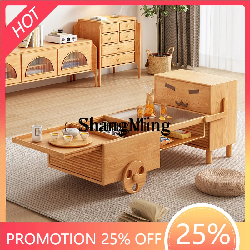 

CL modern simple living room solid wood creative cute telescopic coffee table TV cabinet side cabinet combination