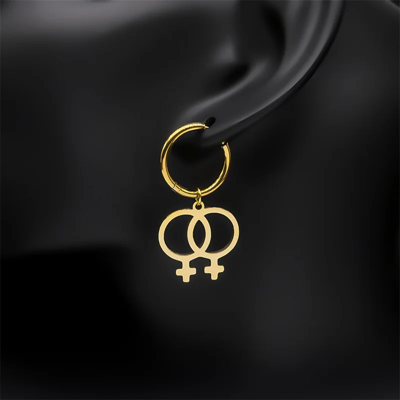 Fashion Feminist Gender Symbol Girls Hoop Earring for Women Stainless Steel Gold Color Dangle Drop Earrings Jewelry E1714S08