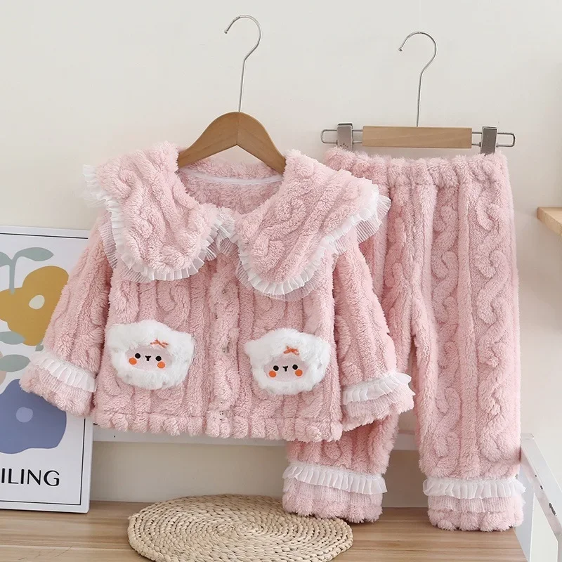 

New Winter Fashion Baby Girls Clothes Suit Children Sleepwear Warm Coat Pants 2Pcs/Sets Kids Pajamas Toddler Casual Costume