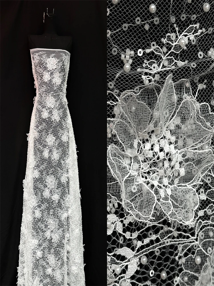 

Модная африканская нигерийская кружевная ткань с вышивкой бисером 202, элитная роскошная французская сетка с блестками, кружевная ткань для свадебного платья для женщин