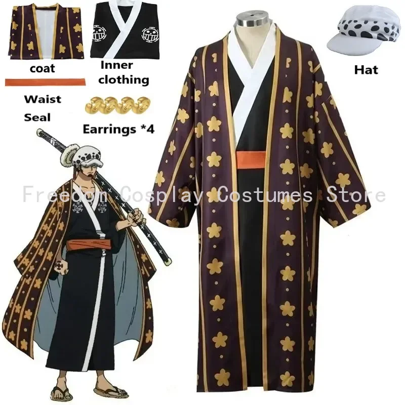 Trafalgar D Water Law  Cosplay Costume Anime Figures Digital Printing Kimono Uniform Full Set Halloween Carnival Party Suit Man