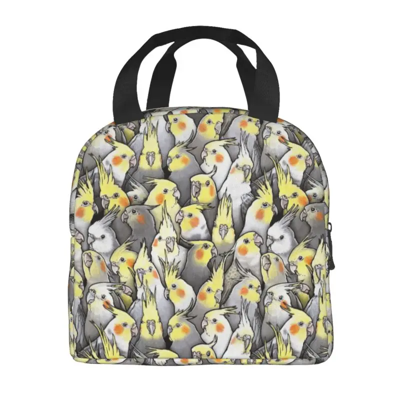 Funny Cockatiels Galore Insulated Lunch Bags for Women Parrot Birds Portable Cooler Thermal Food Lunch Box Work School Travel