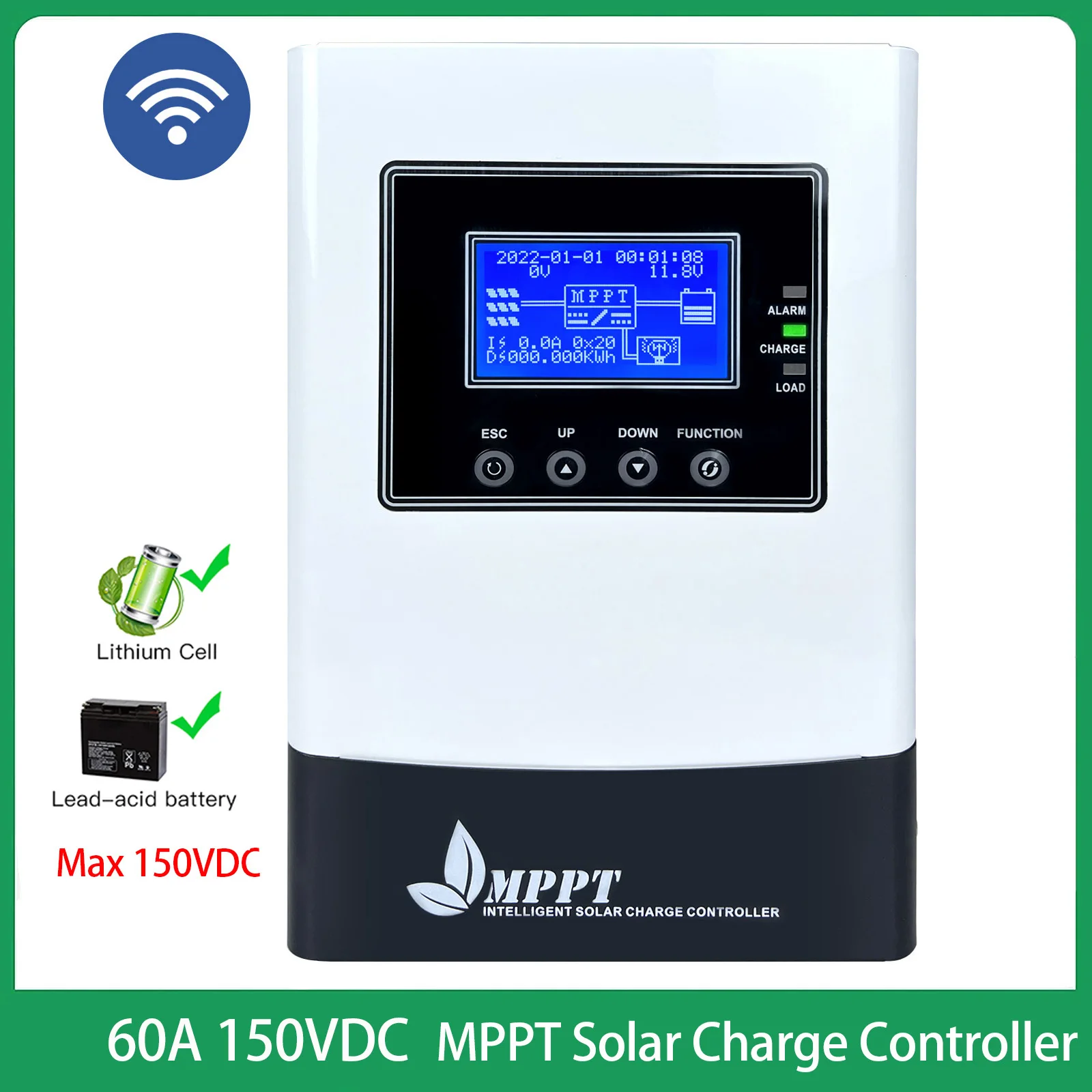 MPPT 60A 2880W Solar Charge Controller 150VDC 12V 24V 48V Solar PV Battery Charger Regulator Support WIFI Monitor Ship From EU