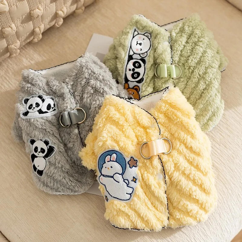 

Puppy Lace Applique Embroidered Cotton Winter Traction Two-Legged Clothes Pet Warm Cartoon Cardigan Thickened Dog Clothes