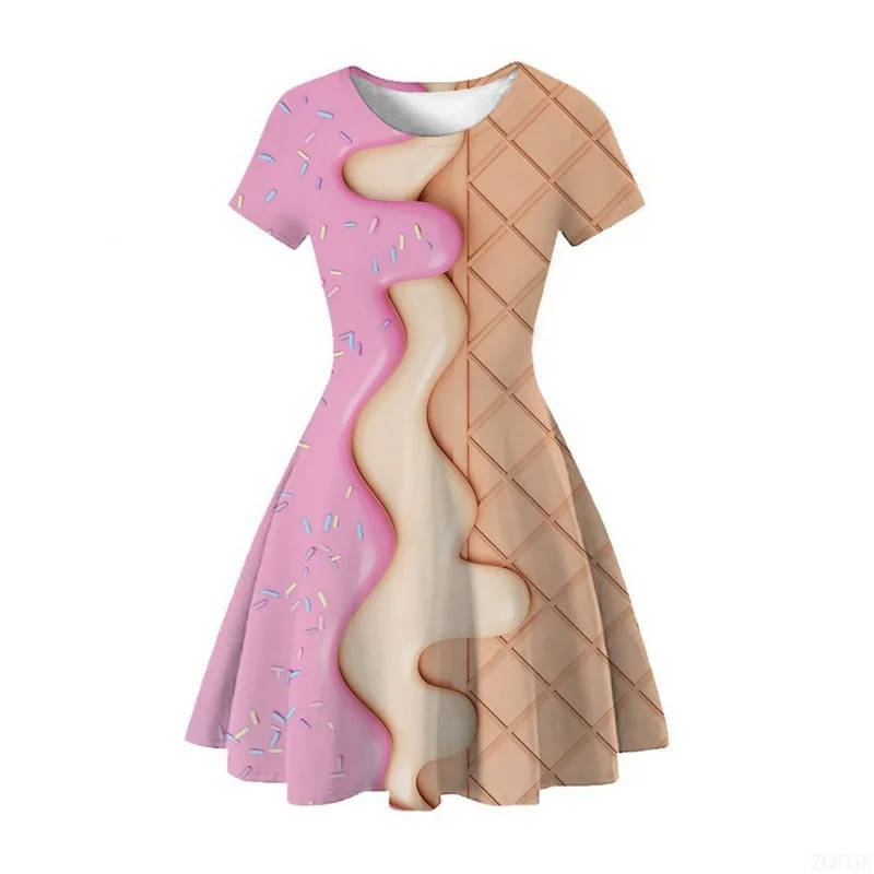 Summer 3D Digital Printing Film and Television Fan Academy Style Cool and Breathable Daily Dressing Dress