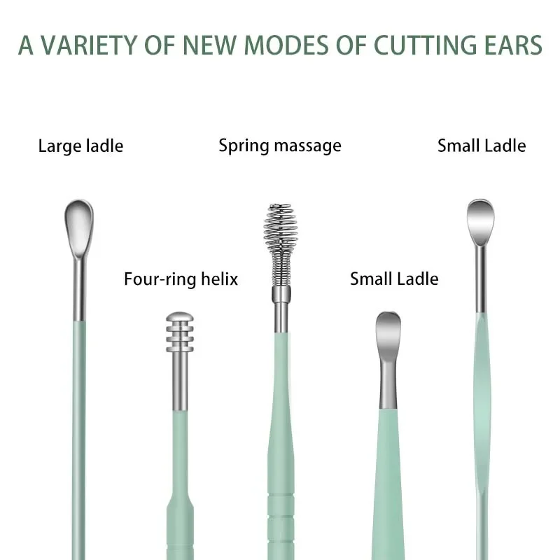 6PCS Stainless Steel Earpick Set Ear Wax Removal Tool Kit Ear Spoon Ear Cleaner For Baby Adults Ear Care