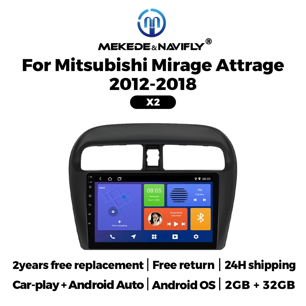 9'' Android OS 2din Car Radio for Mitsubishi Mirage Attrage 2012-2018 Carplay Auto Multimidia Video Player Navigation IPS Screen