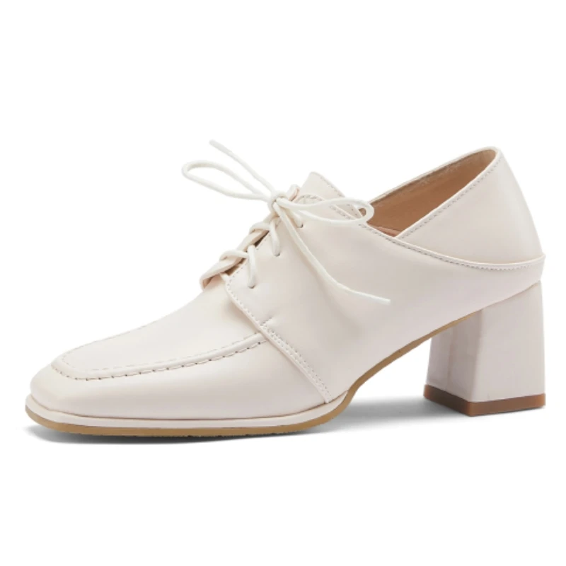 

Elegant Square toe Women's Heels Pumps Shoes Black Beige Block Heeled Office Party Walking Shoes Ladies Large Size Comfort