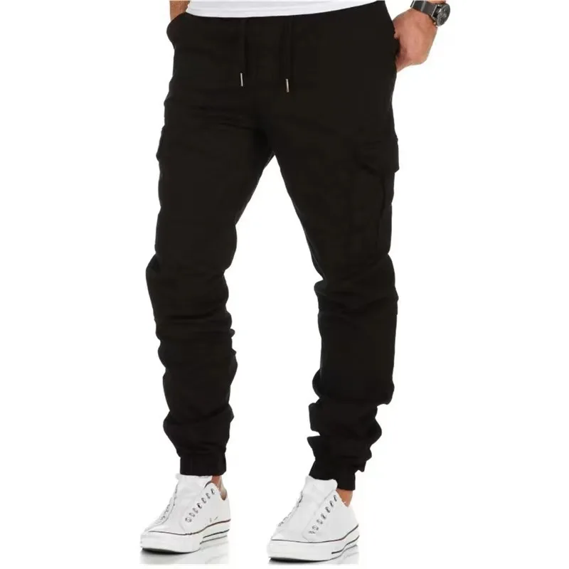 Men Cargo Pant Long Pants Casual Loose Straight Trousers Regular Pockets Solid Splice Lace Up High Waist Autumn Winter 2024