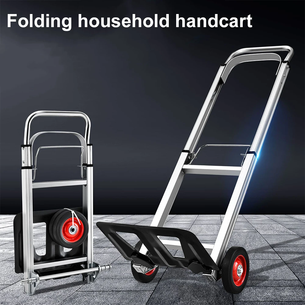 

Folding Hand Truck Heavy Duty Barrow Cart with Telescoping Handle Aluminum Moving Trolley 15cm Rubber Wheels for Moving,Shopping