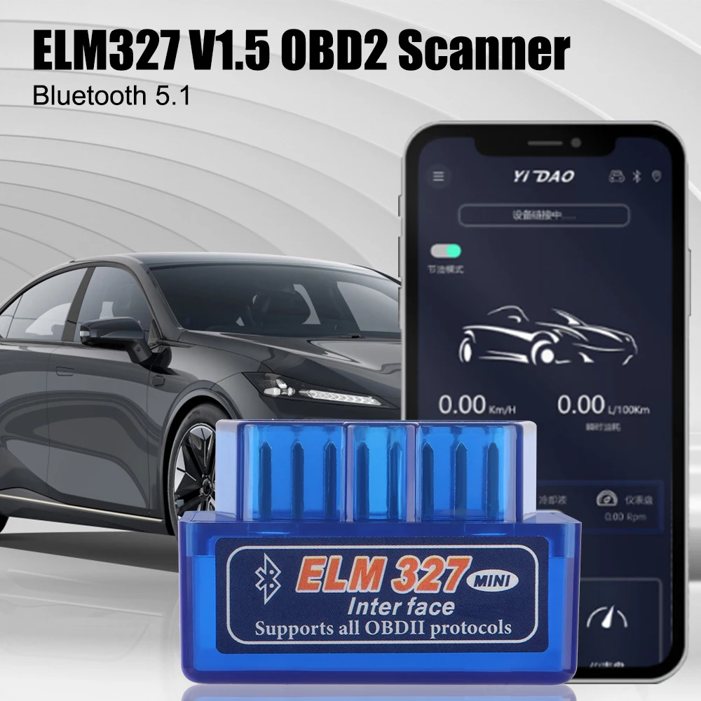 Lettore di codici Adattatore interfaccia OBD2 Scanner diagnostico per auto Rilevatore Bluetooth V1.5 per IOS/Android ELM327 Mini Dual Mode