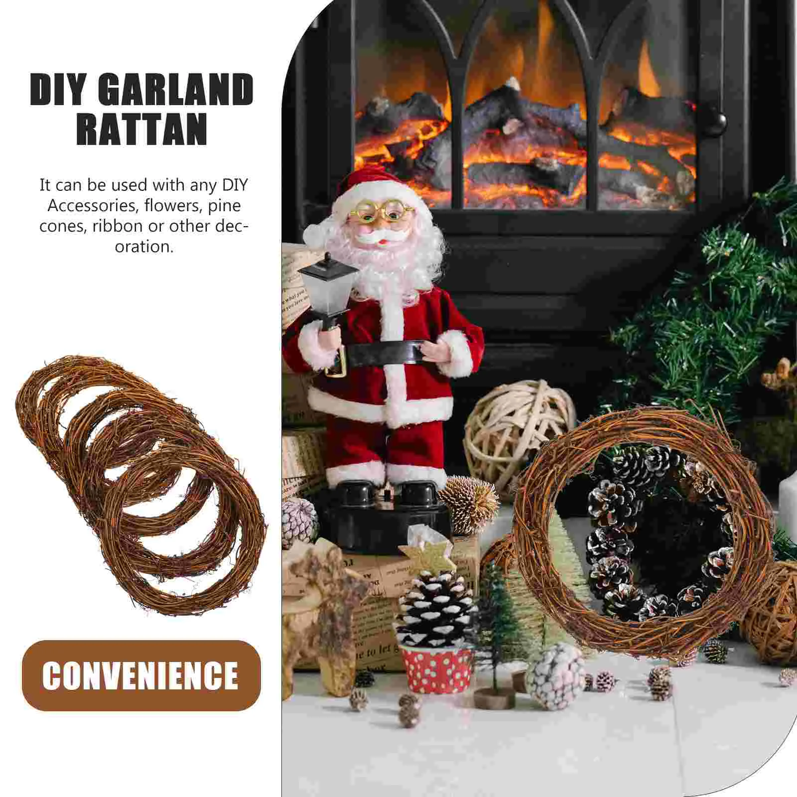 5 pçs rattan guirlanda porta pingente grinalda para diy artesanato de natal decoração anel parede dreamcatcher natal ao ar livre