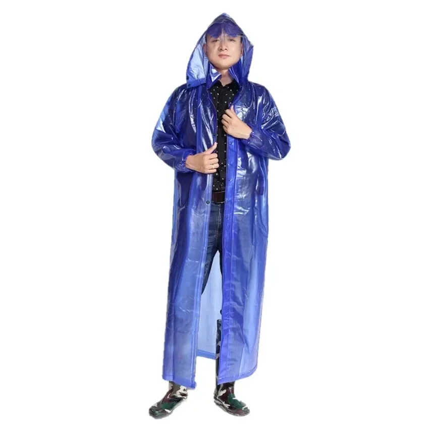 

Men Semi Transparent Longer Trench Raincoat Ankle Length Blue Loosen Casual Jacket Windproof Rainproof and Waterproof Coat