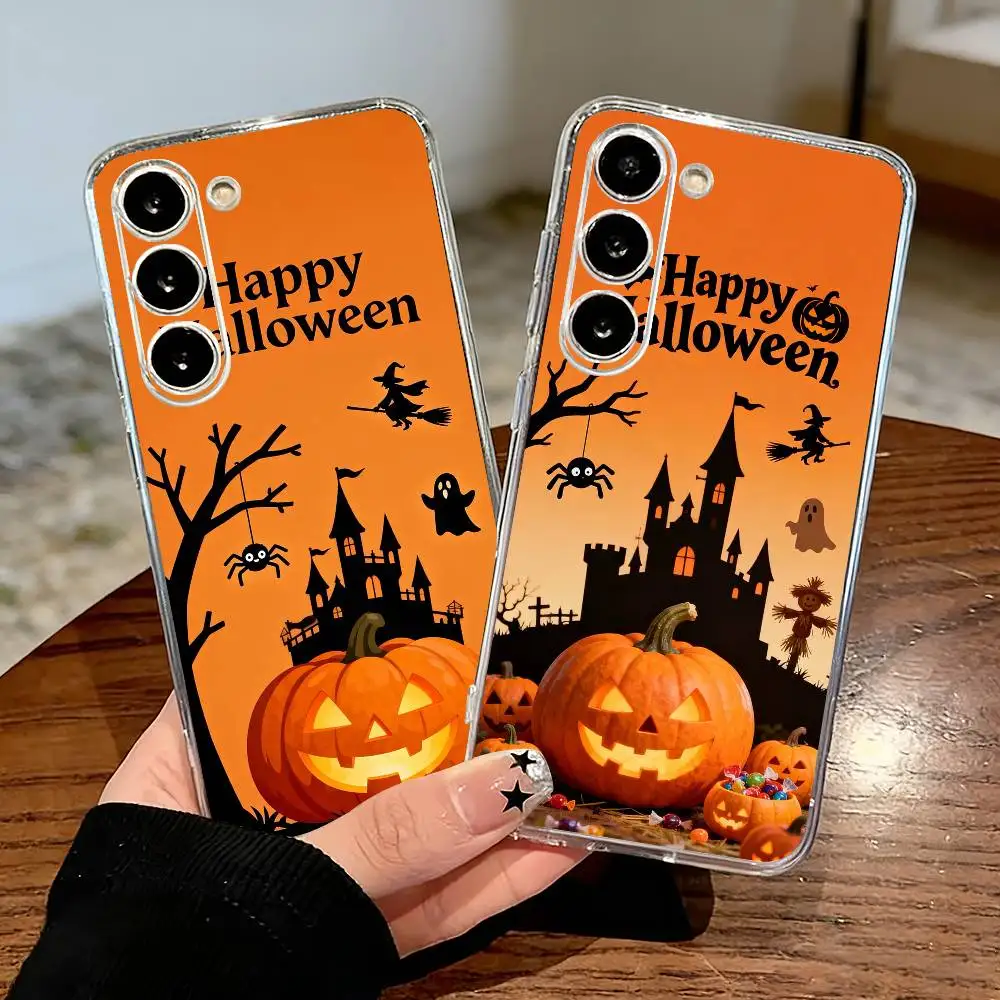 Spooky Happy Halloween Castle Phone Case For Samsung S25,S24,S21,S22,S23,S30,Ultra,S20,Plus,Fe,Lite Transparent Cover