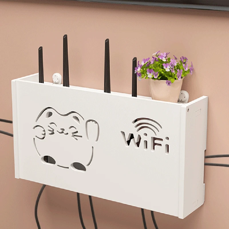 2 Piece Wifi Router Storage Box Outlet Set Wall Mount Power Strip Switch Hide Shelf Hanging Organizers