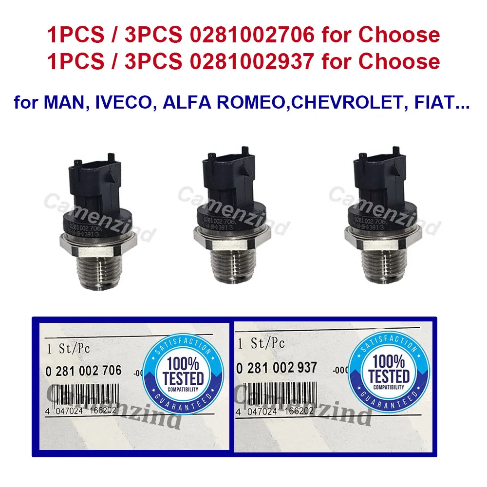 

1/3PCS 0281002706 0281002937 Fuel Rail Pressure Sensor For CUMMINS VOLVO IVECO MAN FIAT JACK RENAULT ALFA ROMEO OPEL