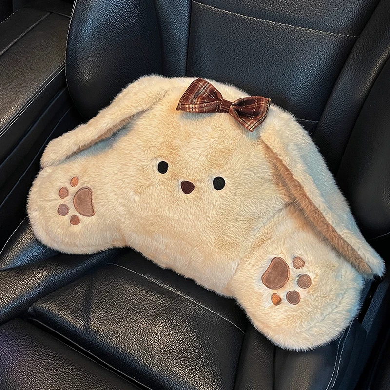 Cute Rabbit Car Headrest with Drooping Ears Plush Cartoon Neck Pillow for Car Seat Decoration And Neck Support