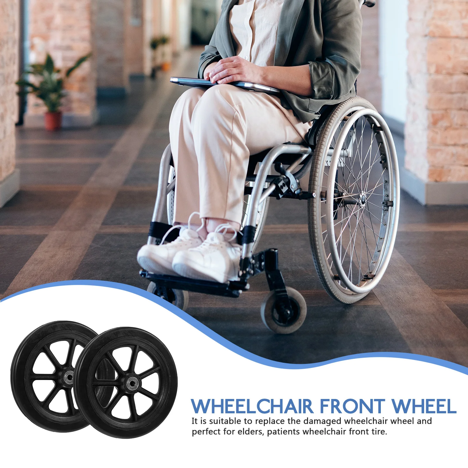 

1 пара износостойких универсальных передних колес для инвалидных колясок, замена ПВХ, металл, прочный, тихий, безопасный аксессуар для инвалидных колясок, замена